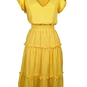 Jessica Simpson Yellow Ruffle Midi Dress